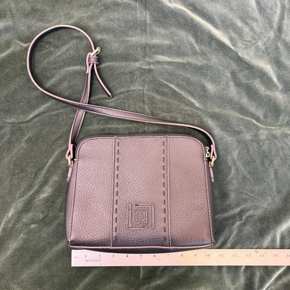 Y2K Vintage Liz Claiborne Pebble Leather Crossbody Bag Black Square LC Monogram